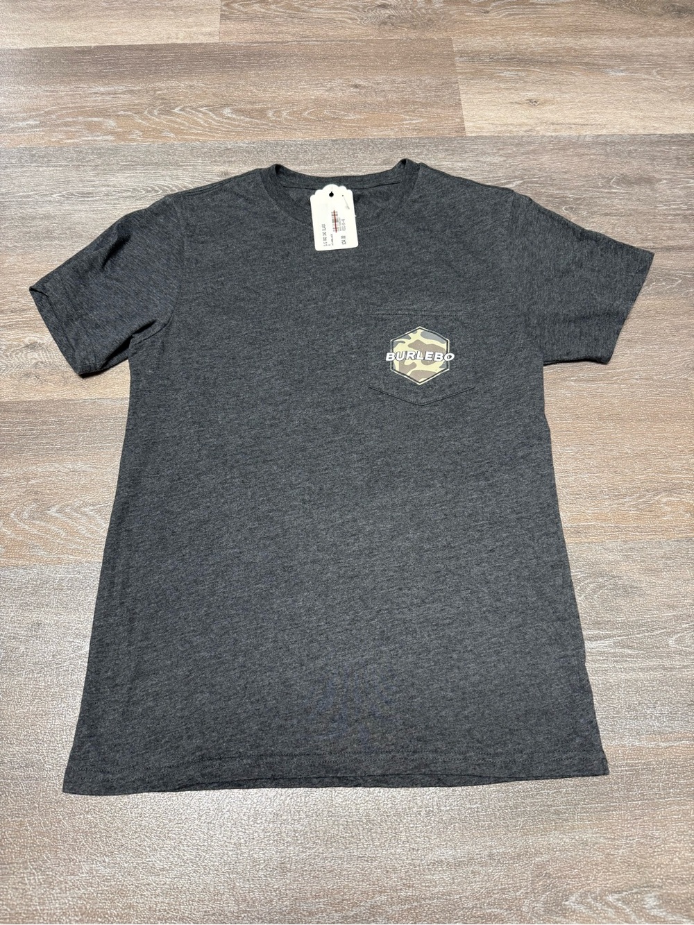 Burlebo NWT Rad Dad Deer Camo Pocket T-Shirt Heather Black Size Small